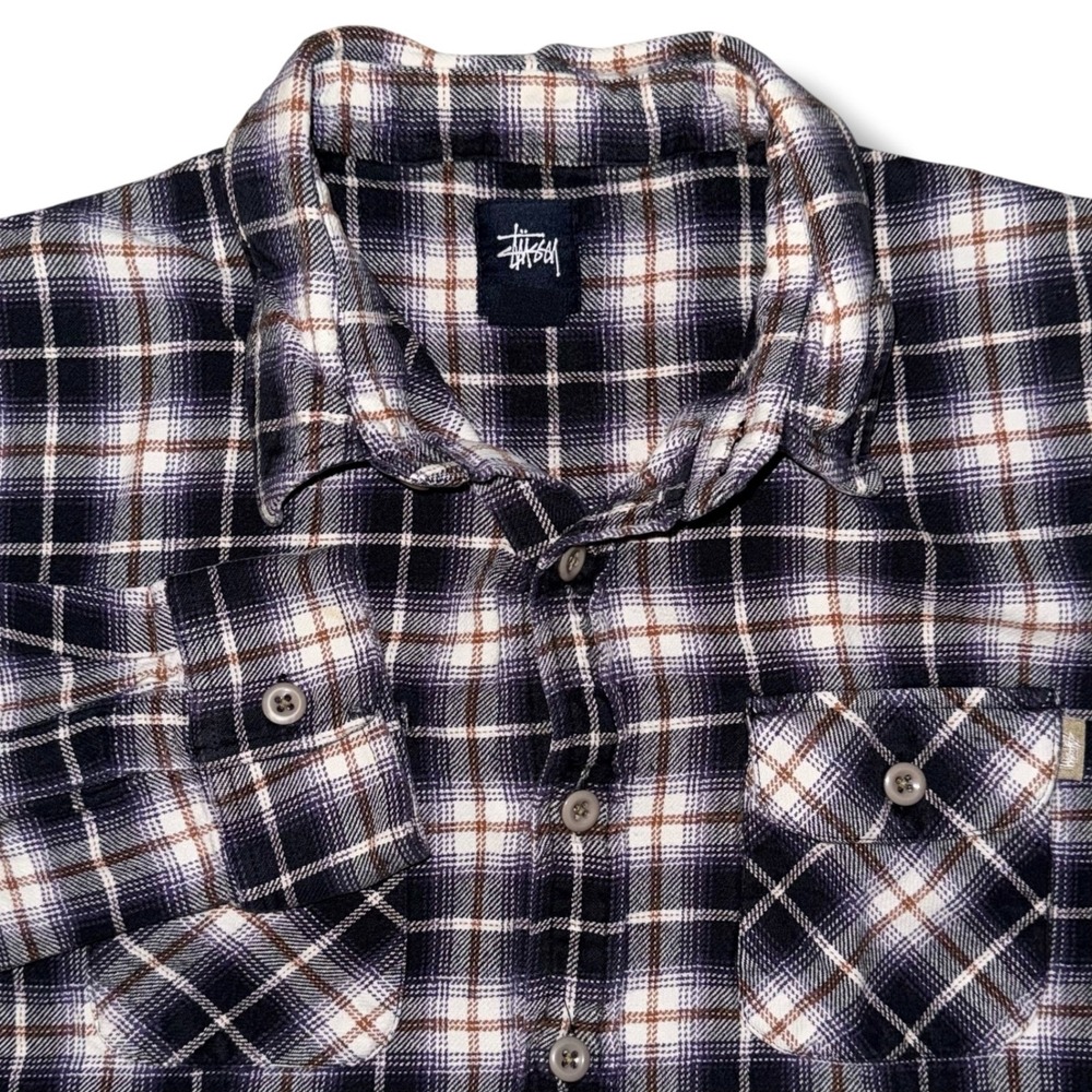 Vintage 90s Old Stussy Ombre Plaid Flannel Shirt Mens Large Cotton Button Down